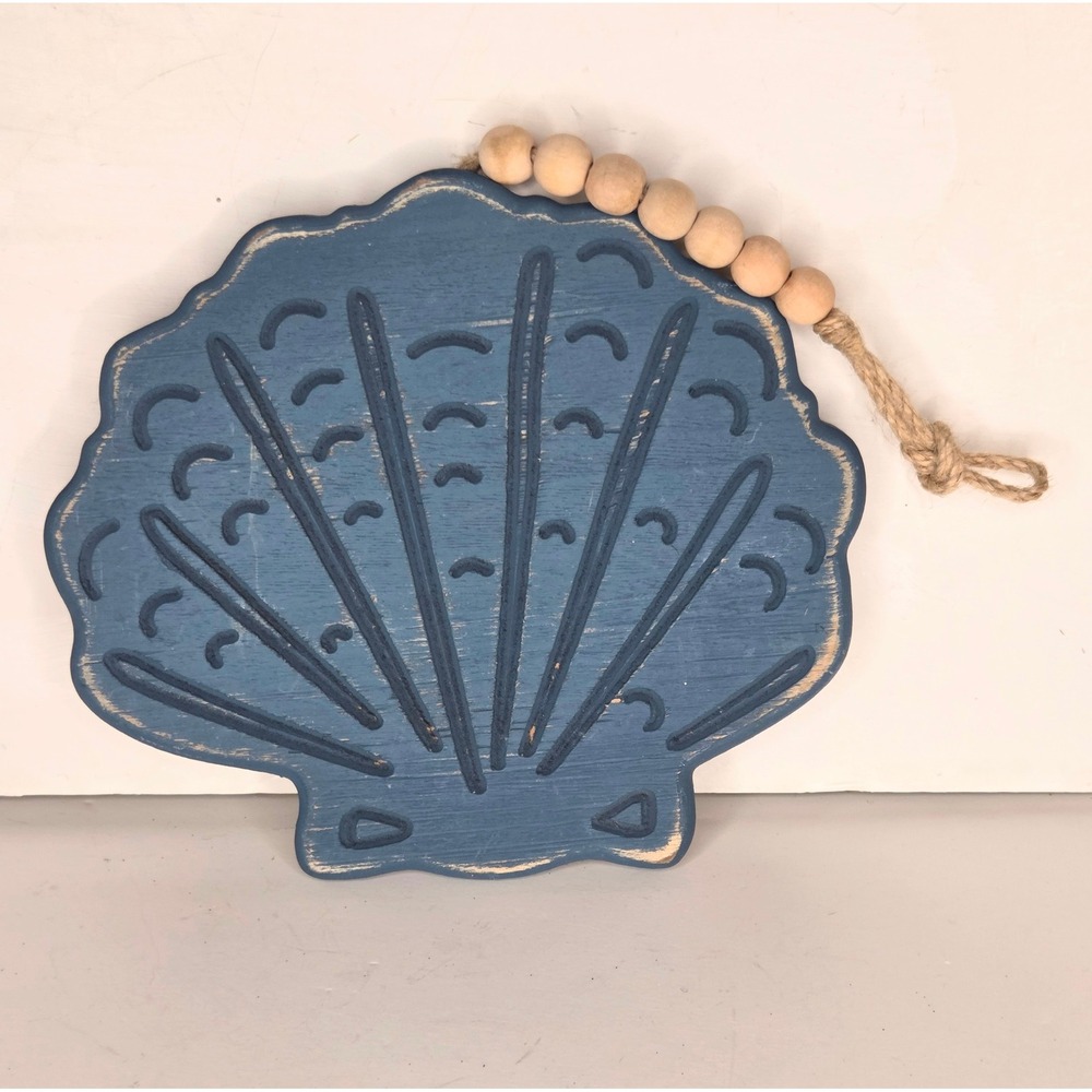 At Home Ty Pennington Blue Wood Seashell Wall Decor Beaded Jute Coastal Beach